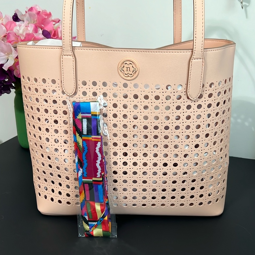 SALE. Nanette Lepore Peach Tote Bag- Vegan Leather with twilly NWOT